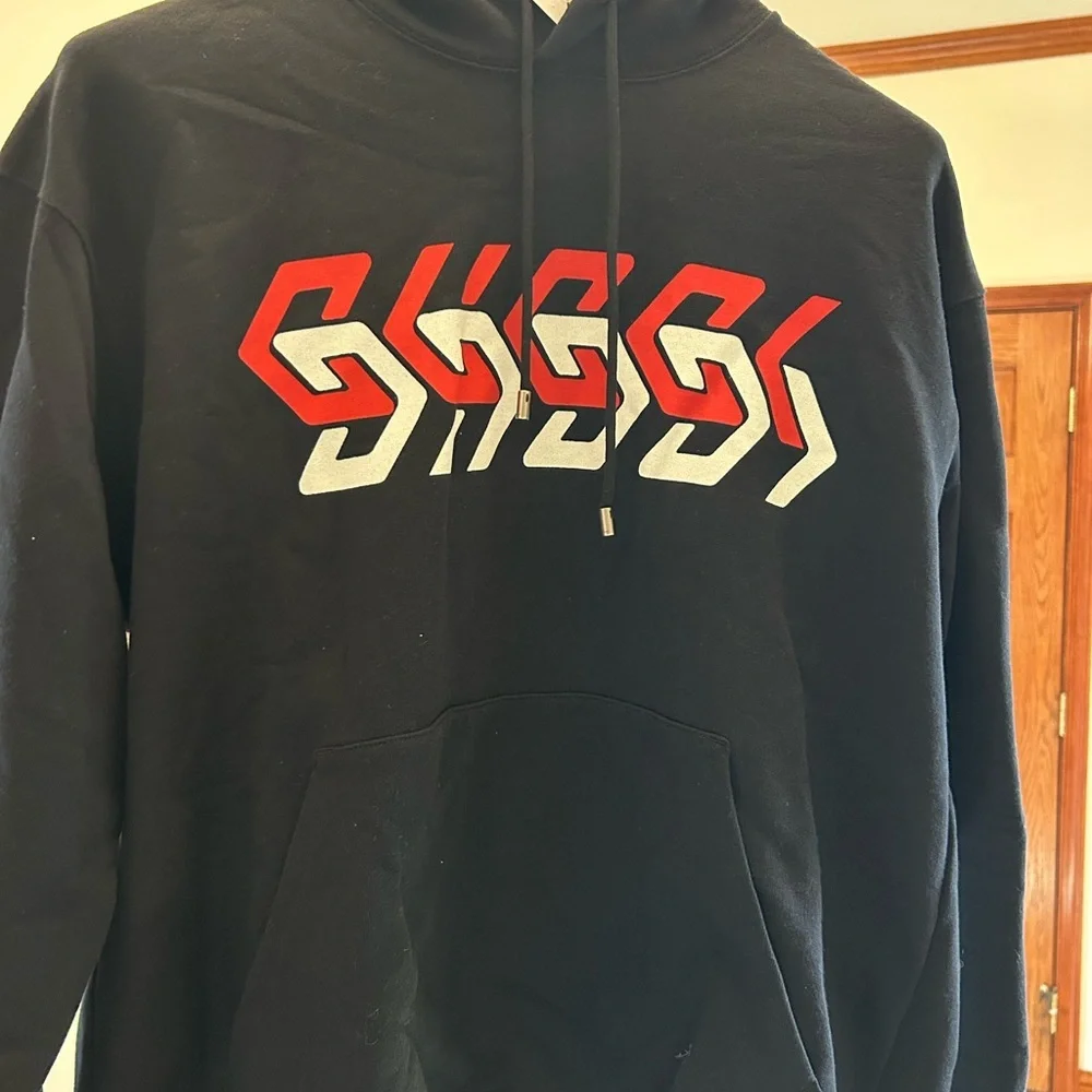 Men's Gucci mirrored print jersey, cotton hoodie size large made in Italy